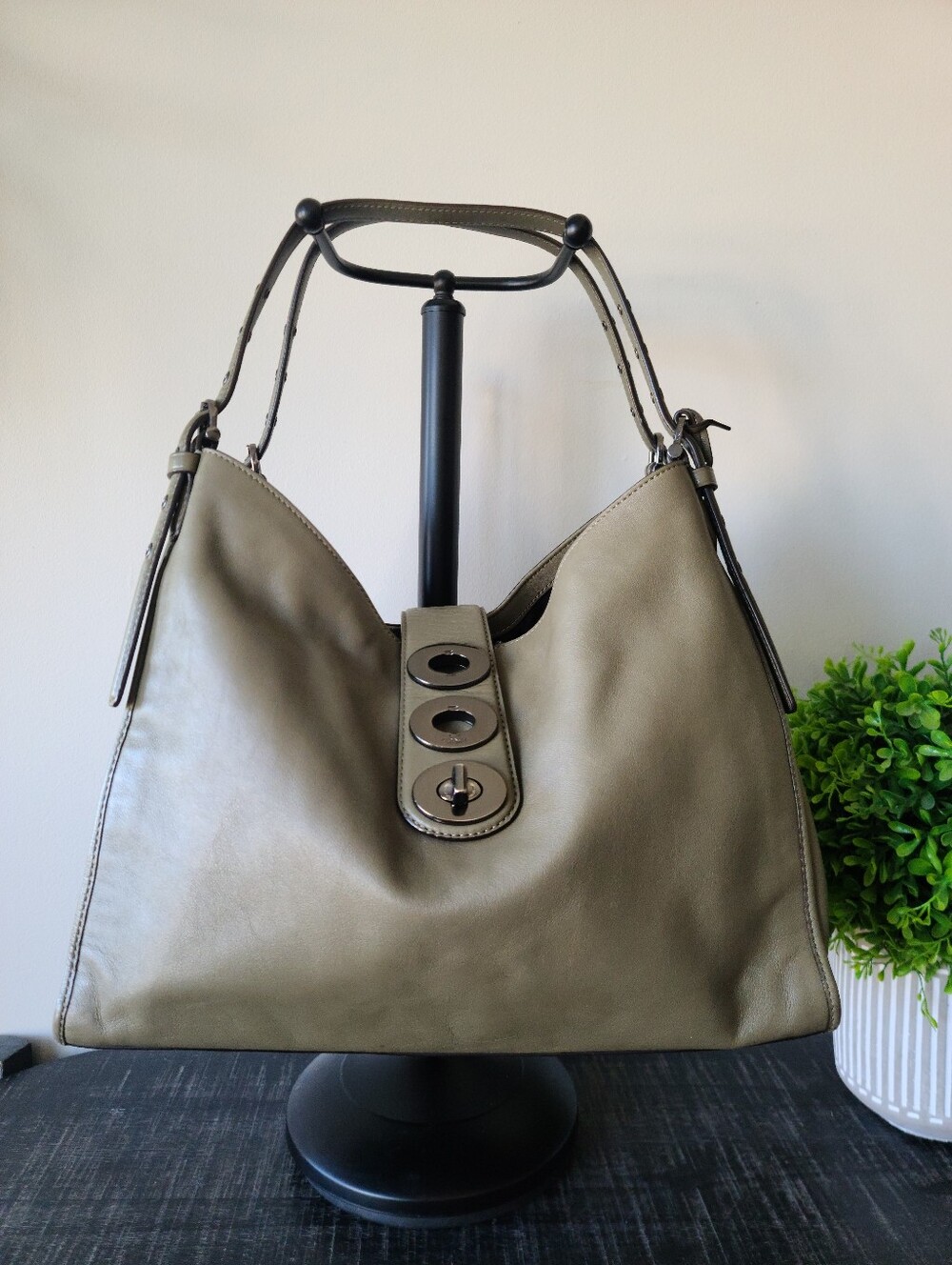 Coach Limited Edition Madison Triple Turnlock Carlyle Olive Leather Shoulder Bag